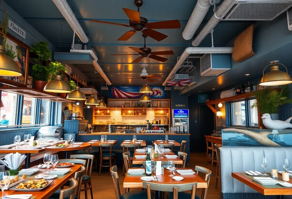 Inside Seaboy Seafood Restaurant in Cornelius, NC, featuring fresh seafood dishes.