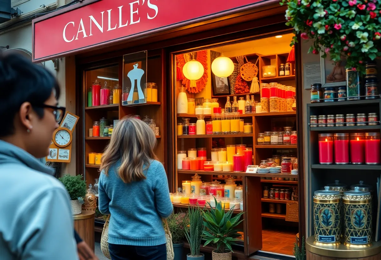 Exterior view of Sparta Candle Co. showcasing various candles in a welcoming setting.