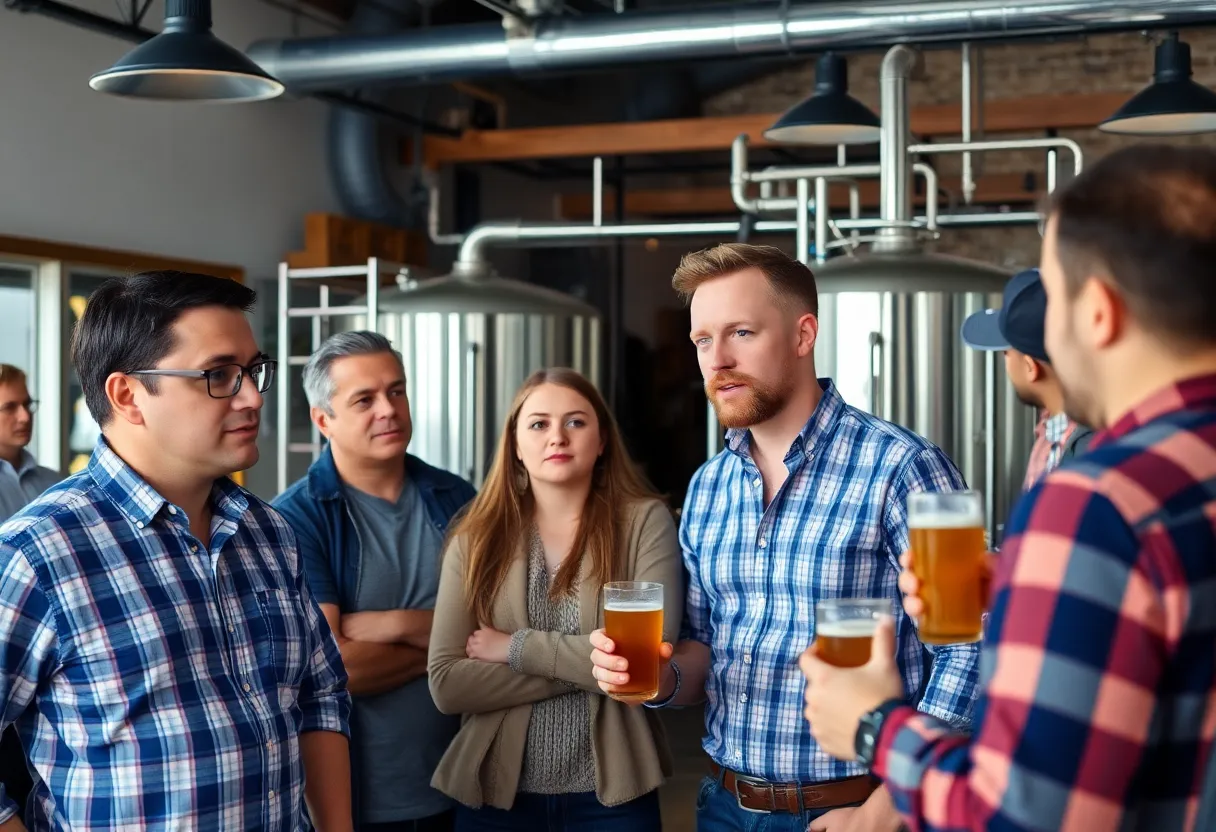 Interior of a brewery with patrons looking concerned