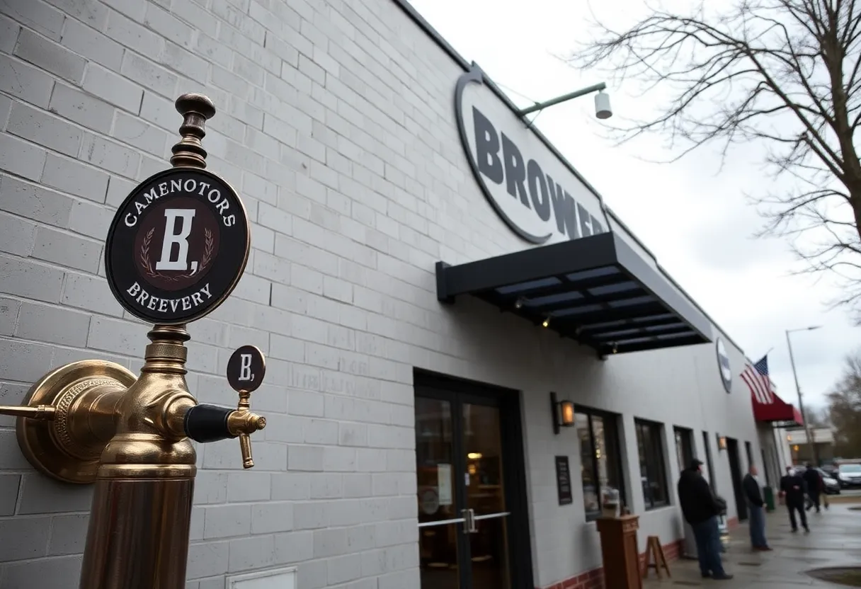 Exterior of Sycamore Brewing in Charlotte, NC, with empty beer taps