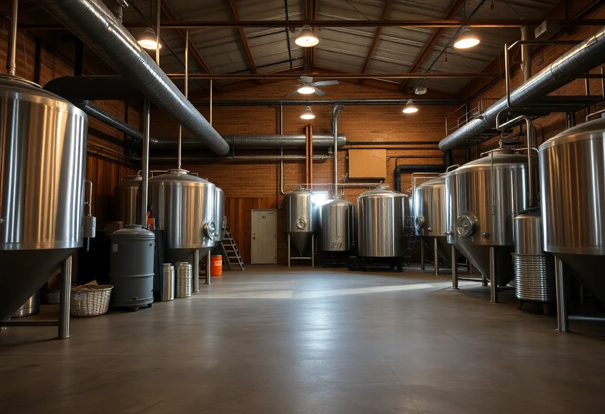 Craft brewery interior showing empty brewing space