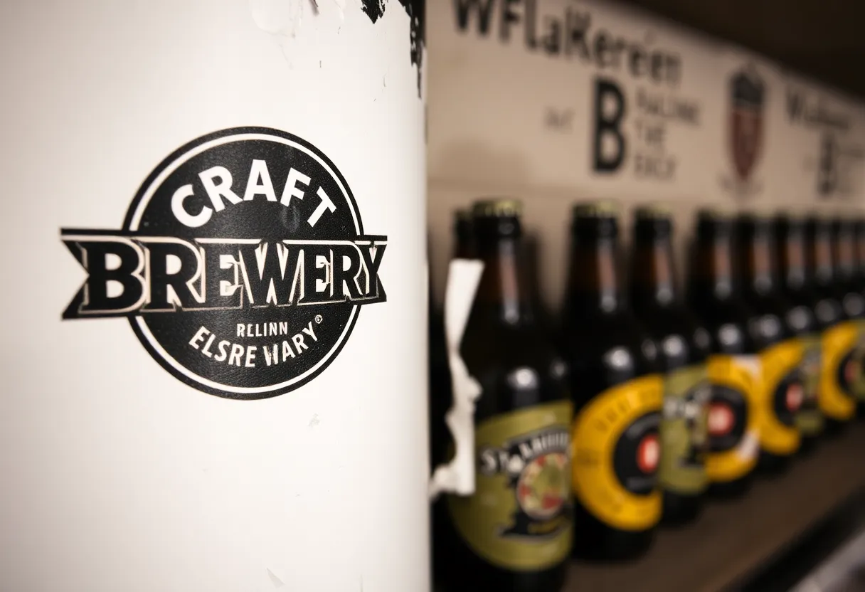 Brewery logo surrounded by empty bottles symbolizing product withdrawal