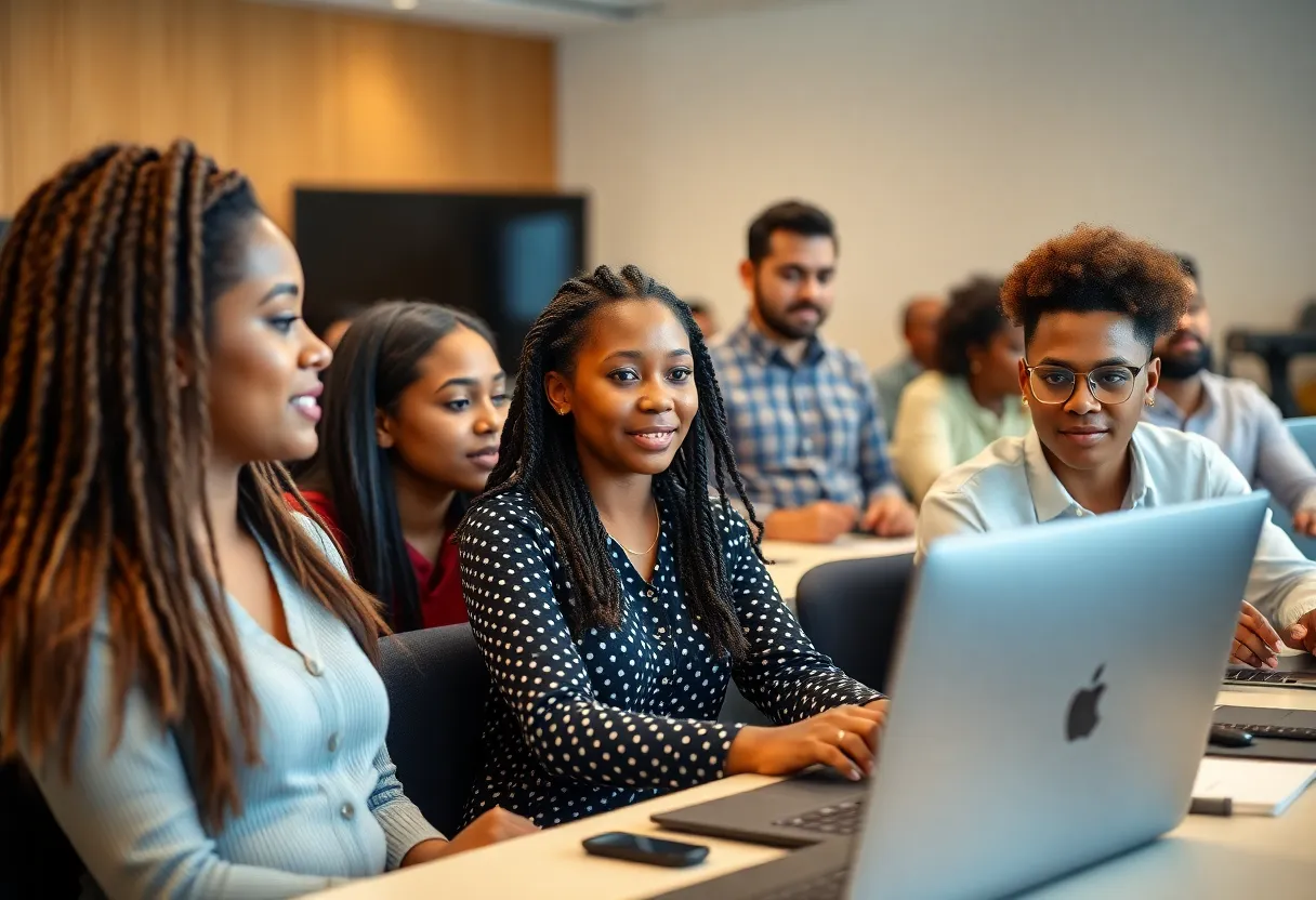Diverse group of students participating in a technology training class