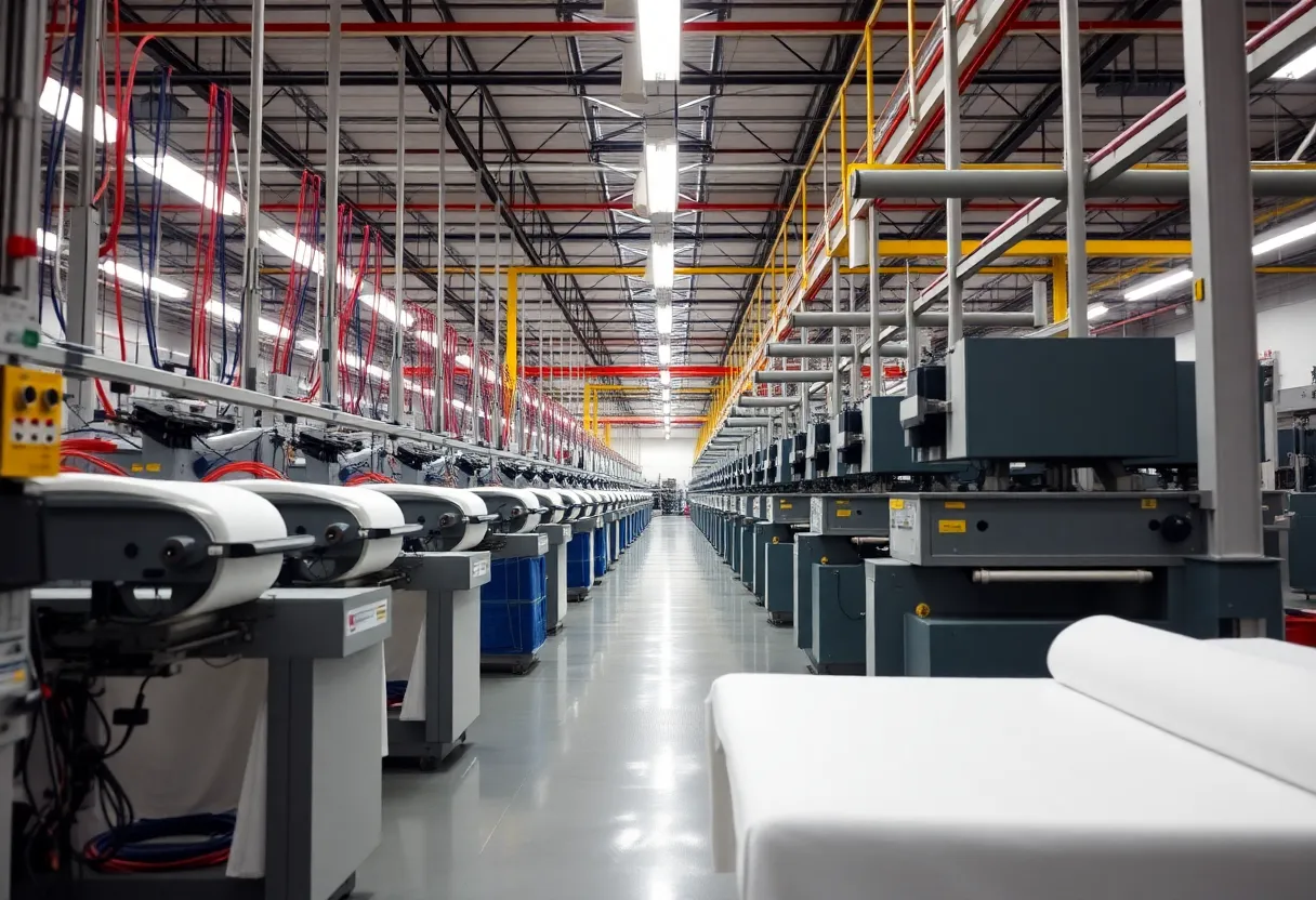 A modern textile manufacturing facility in Columbia, SC, highlighting advanced technologies.