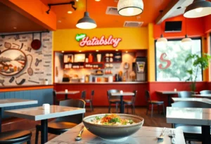 Interior view of Three Lanterns restaurant showcasing Asian cuisine.
