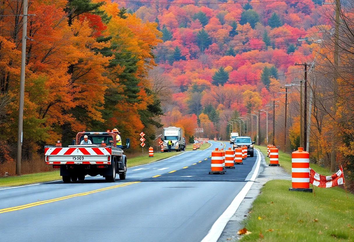 Construction crew working on road resurfacing in Union County