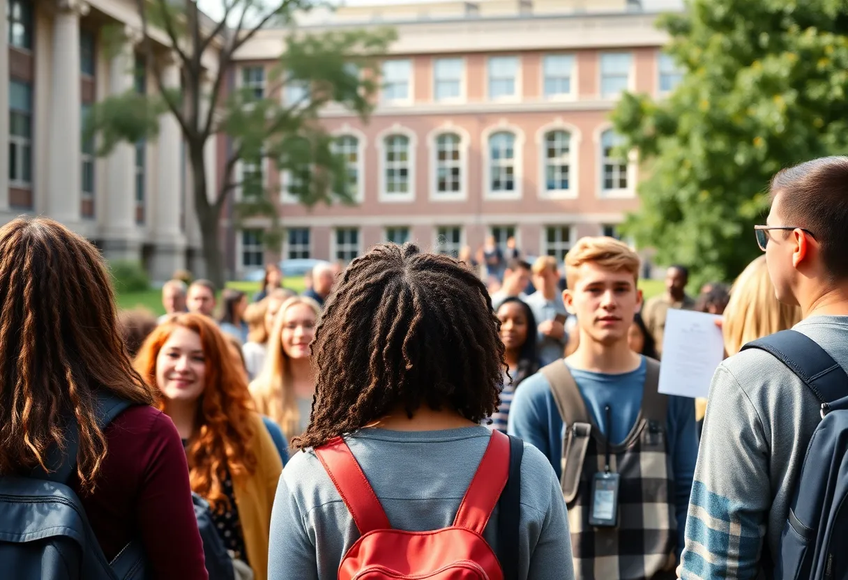 Students engaged in dialogue about diversity and inclusion on a university campus