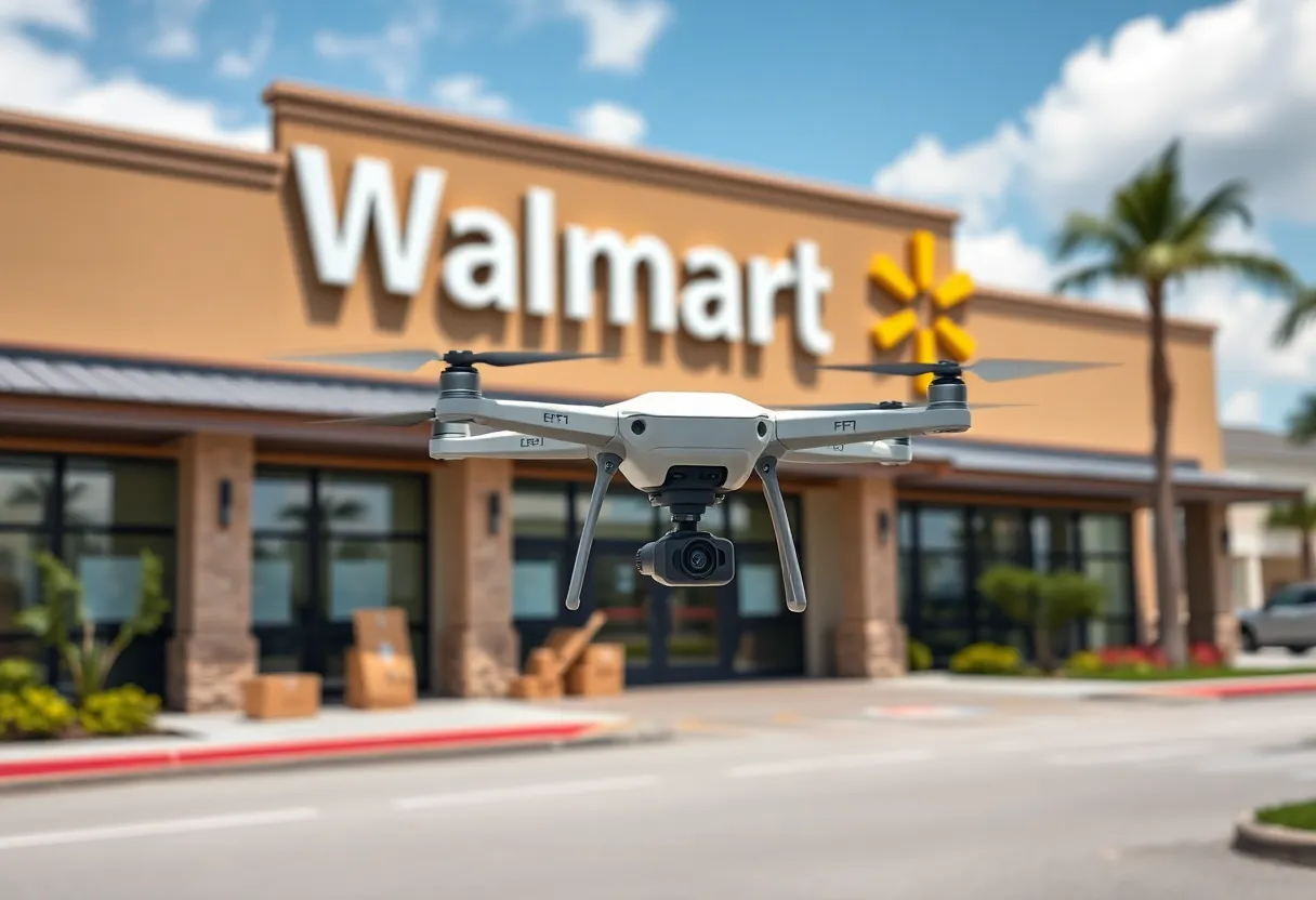 Drone delivering packages for Walmart in Florida