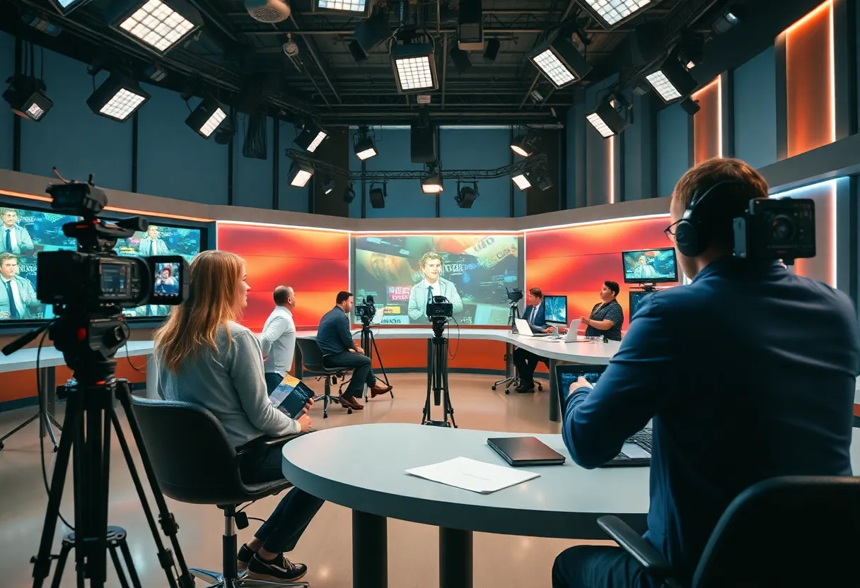 Newsroom with journalists working