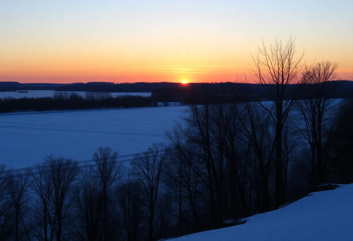 Sunset during winter solstice in Charlotte, highlighting the shortest day of the year