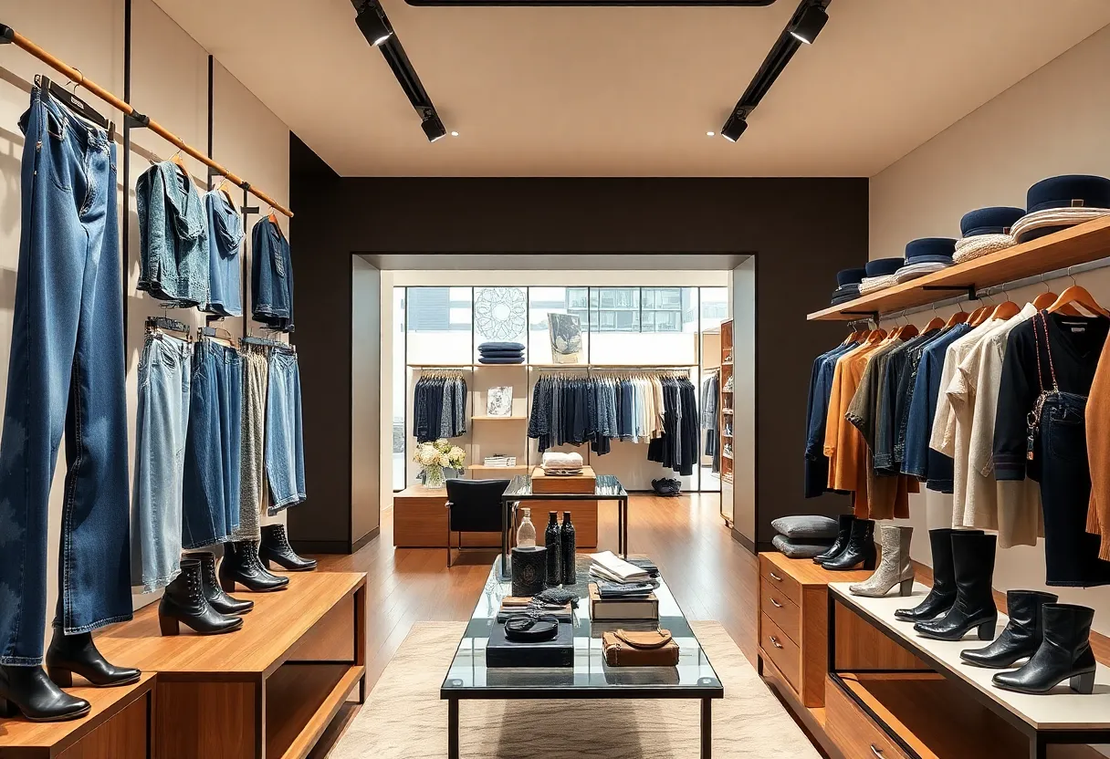 Interior of Zara store showcasing denim and accessories