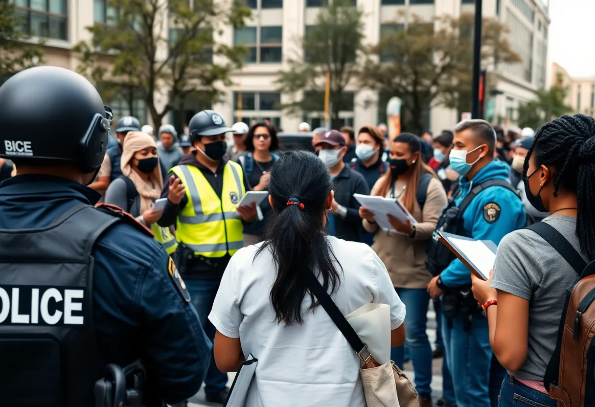 Activists documenting ICE activities in a city setting