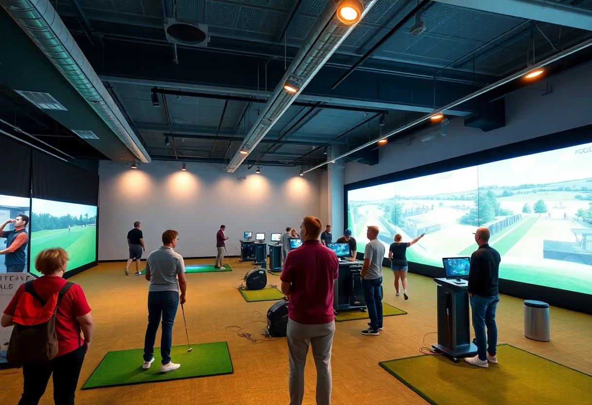 Interior view of Back Nine Golf indoor sports facility featuring simulators.