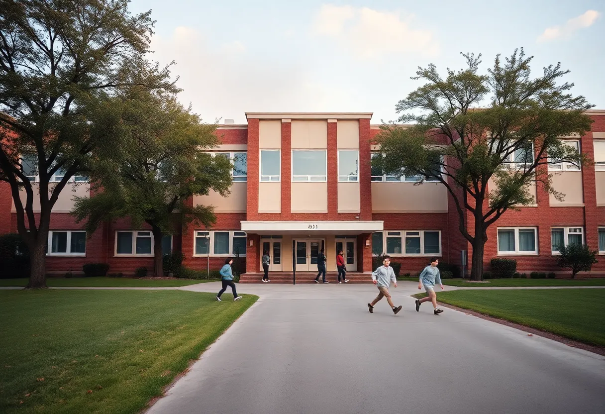 Exterior view of Calvary Christian Academy with students on the playground