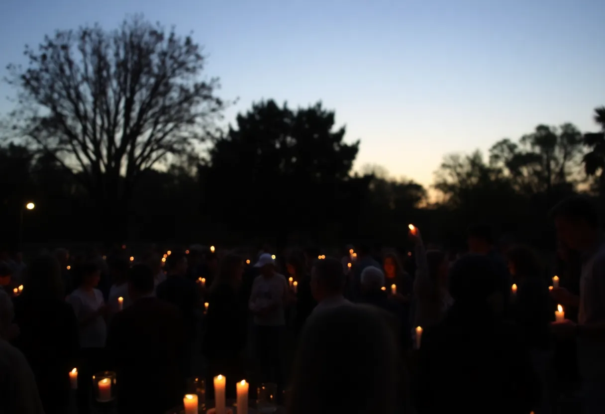 Community members gather for a candlelight vigil to remember victims of a fatal vehicle crash.