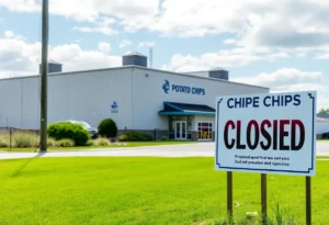 Closure sign at the Cape Cod Potato Chips plant in Hyannis, Massachusetts.