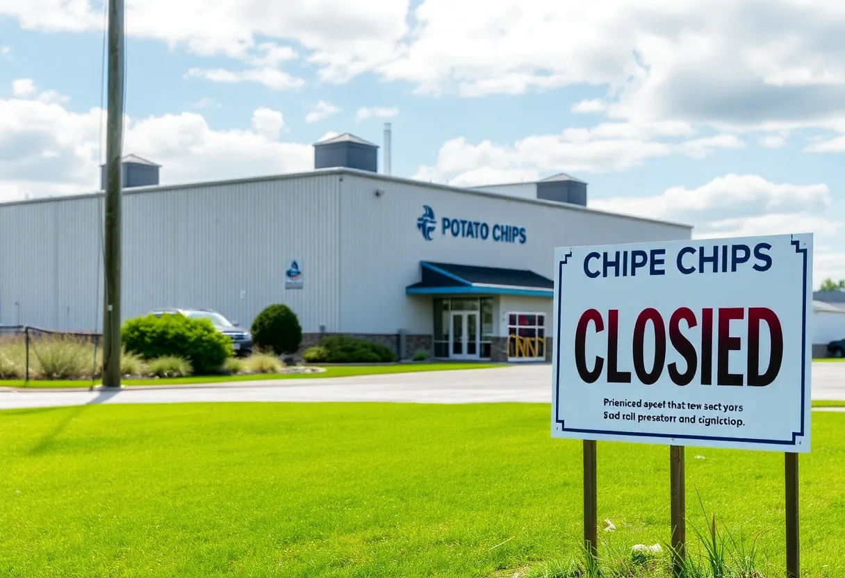 Closure sign at the Cape Cod Potato Chips plant in Hyannis, Massachusetts.