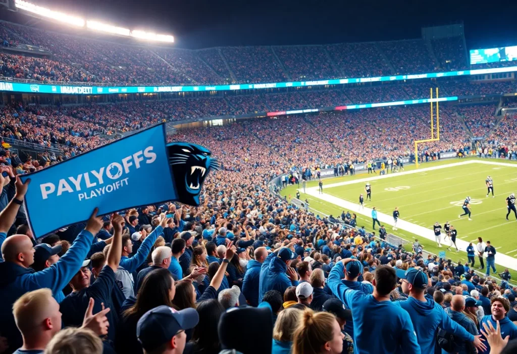 Fans cheering at Carolina Panthers playoff game