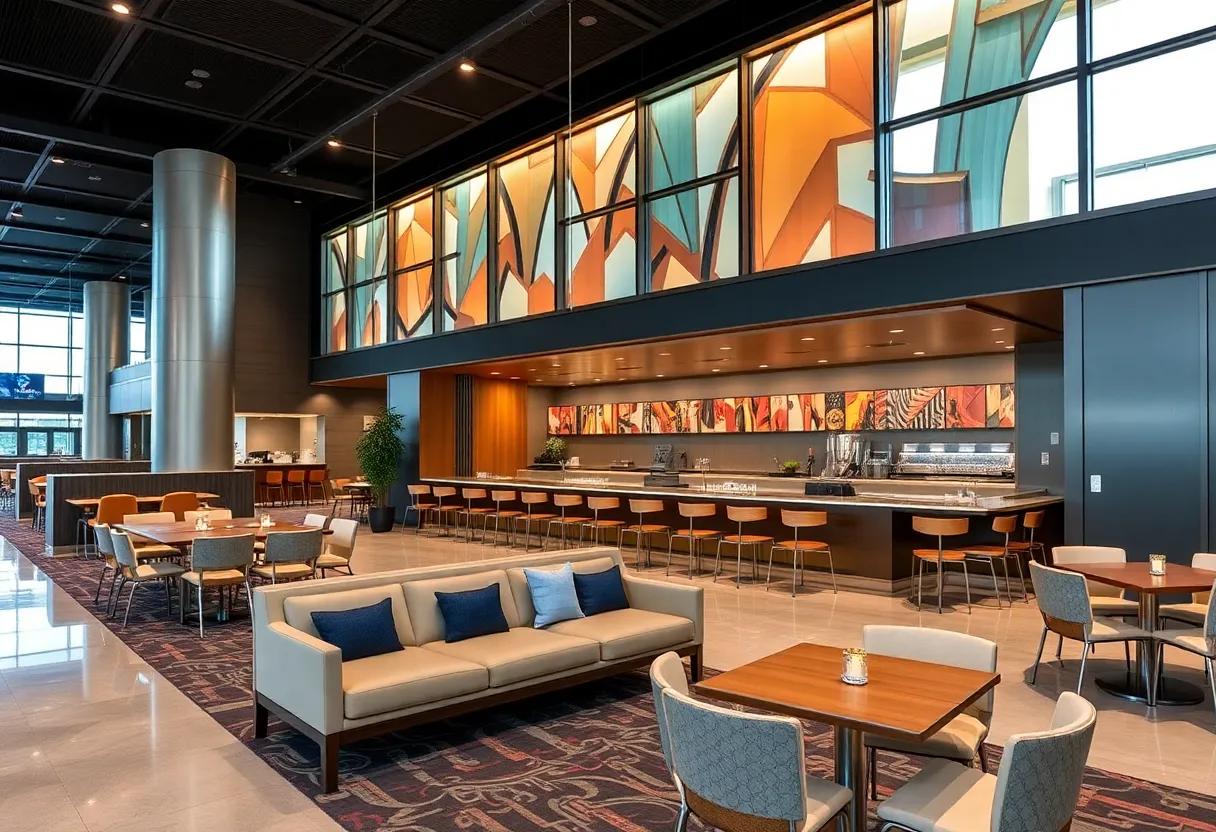 Modern lounge at Charlotte Douglas International Airport with innovative design and amenities