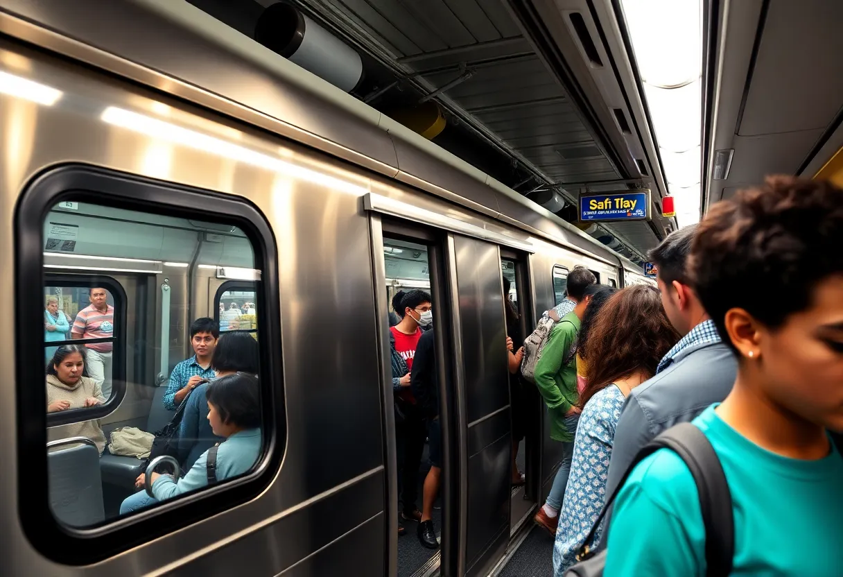 Charlotte transit system train with passengers