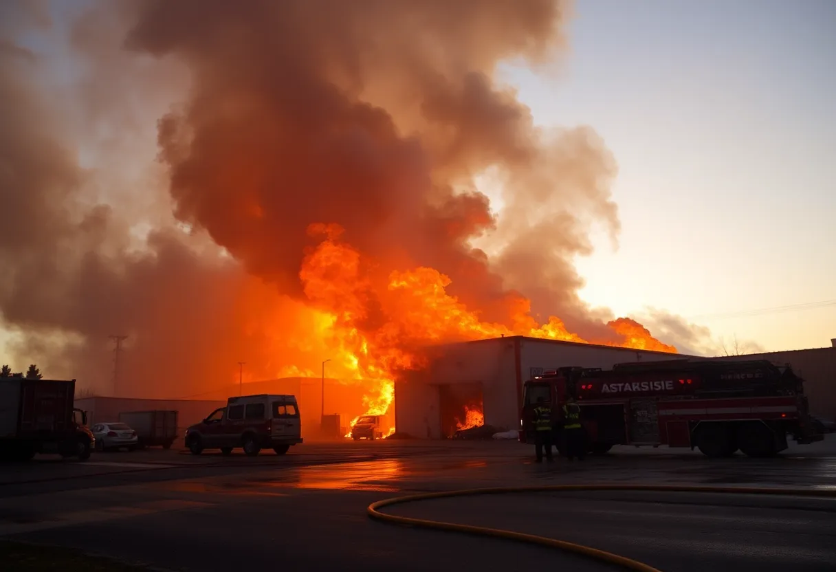 Firefighters battling a blaze at a storage facility in Charlotte