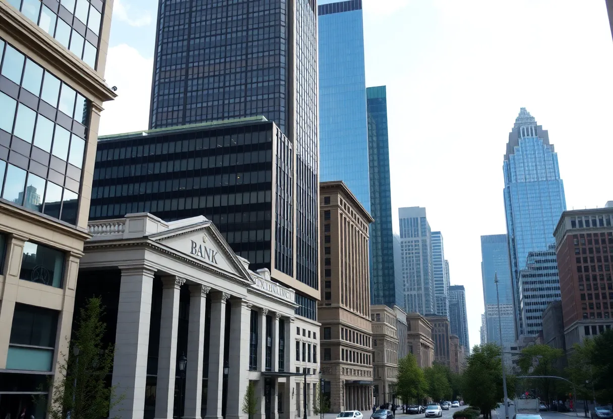 Cityscape of Charlotte with bank buildings