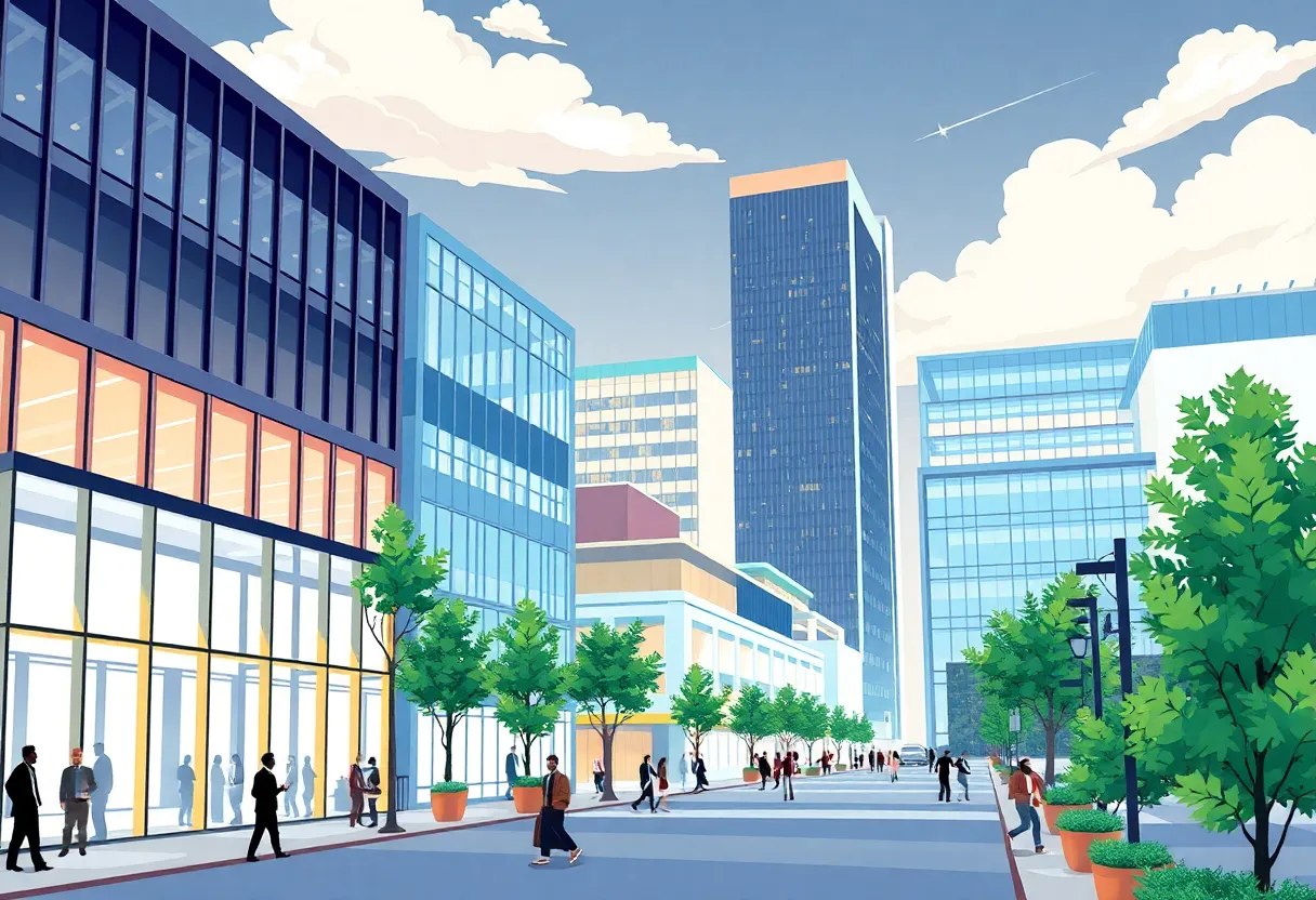 Vibrant business district in Charlotte with modern buildings