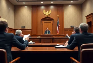 Courtroom scene related to Charlotte Checkers tax fraud case