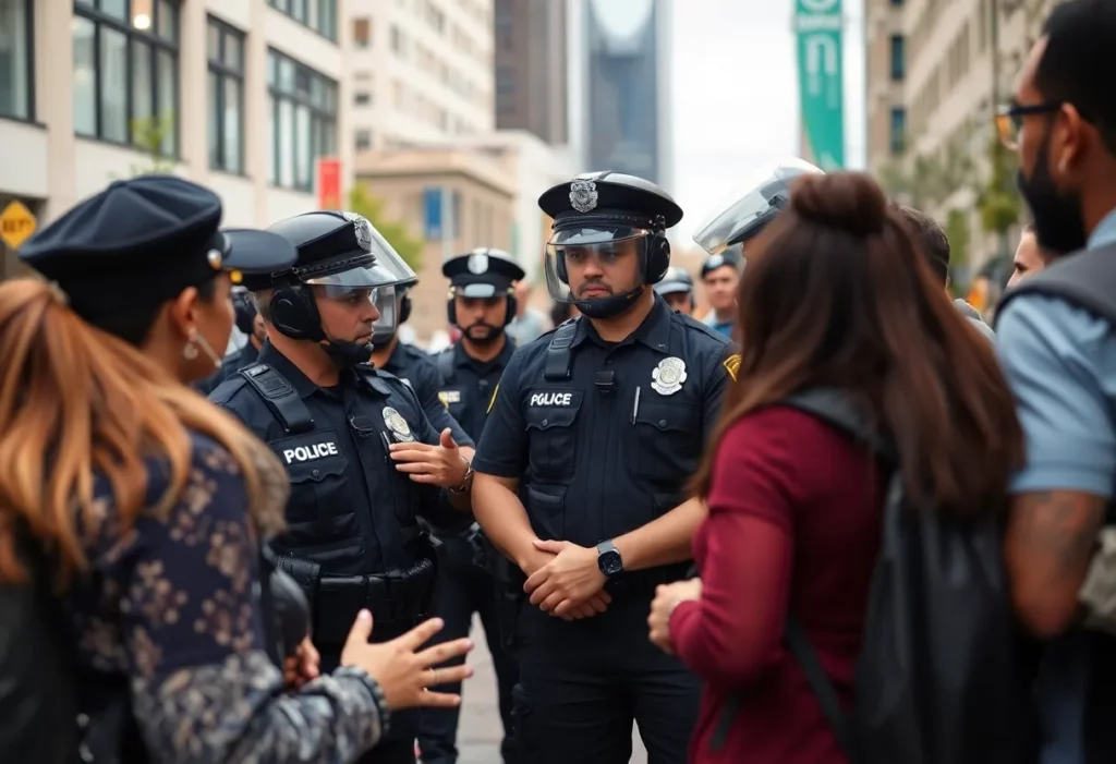 Police engaging with community in Charlotte during crime reduction efforts.