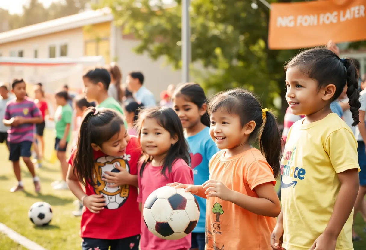 Engaging community event with children and families supported by Charlotte FC and Thompson Child and Family Focus.