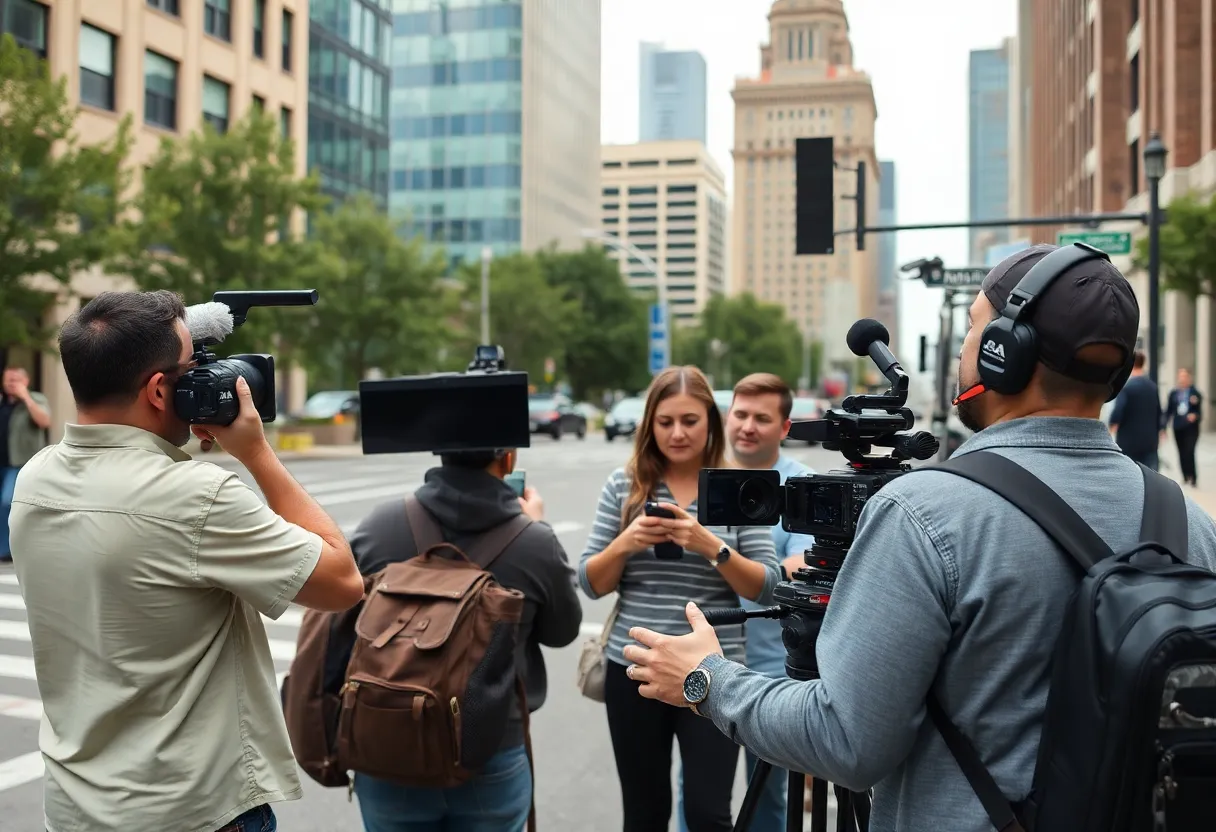 Film crew shooting in Charlotte with diverse filming locations.