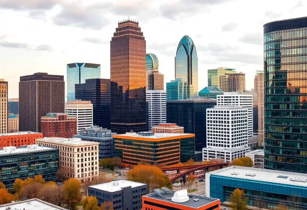 Charlotte financial district skyline view