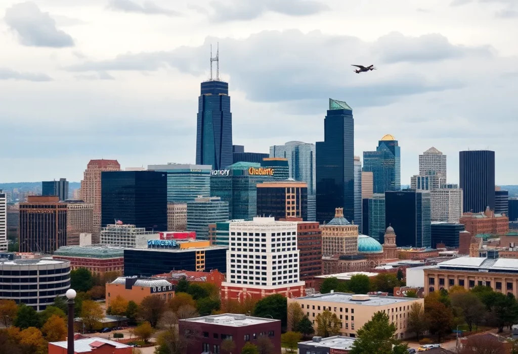 Skyline view of Charlotte, North Carolina, showcasing financial buildings.