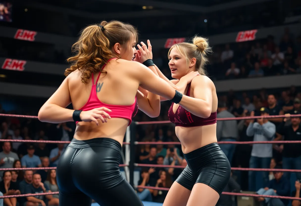 Charlotte Flair and Alexa Bliss tag team wrestling match