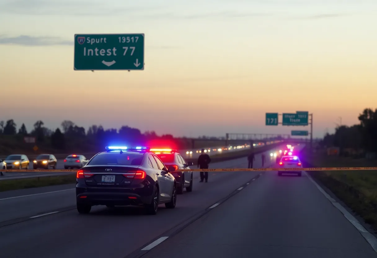 Police at the scene of the I-77 shooting investigation