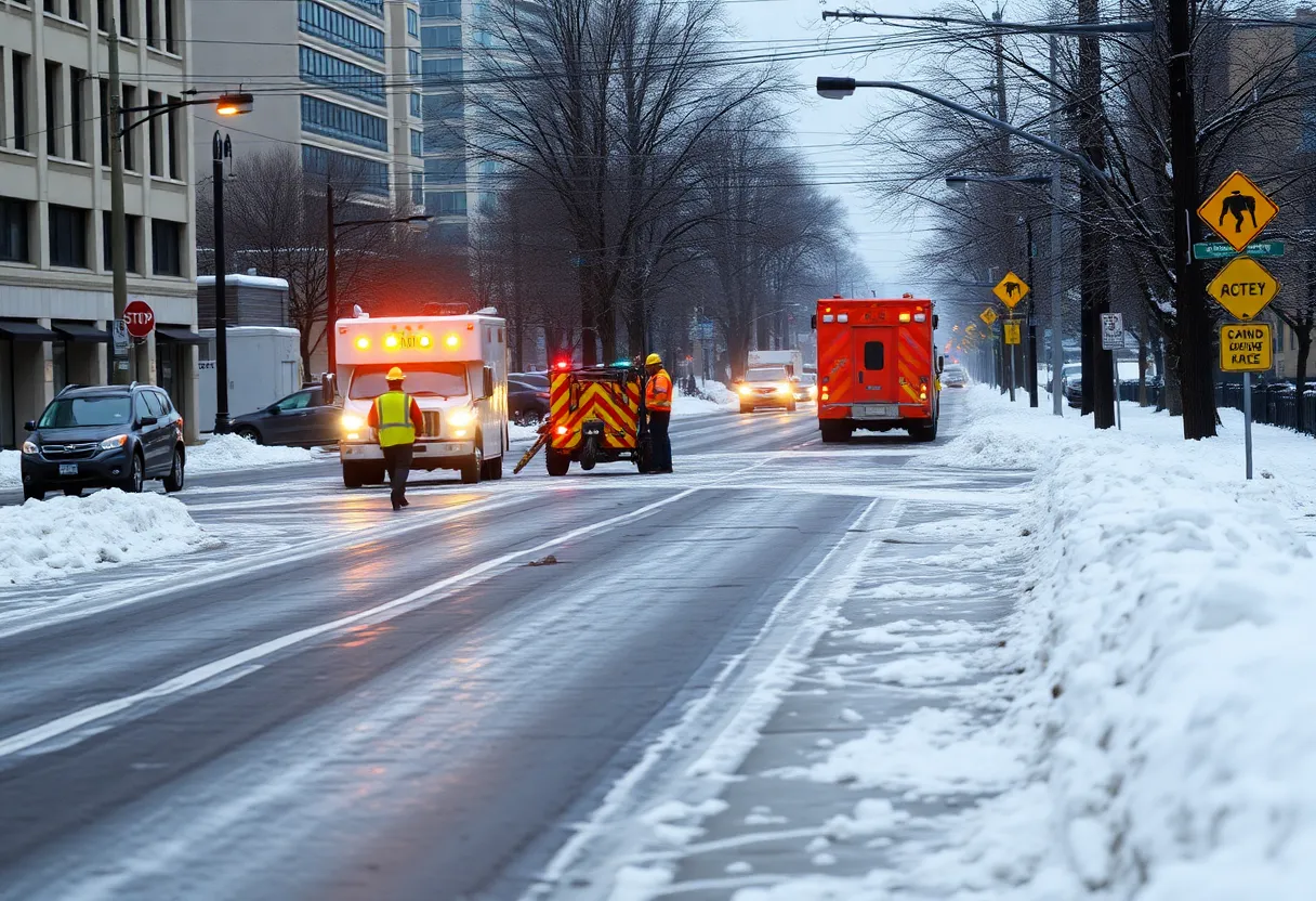 Utility workers restoring power in icy conditions in Charlotte, NC