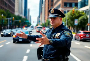 Police officer directing traffic in Charlotte, NC
