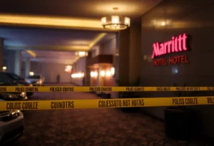 Investigative scene outside Charlotte Marriott Hotel