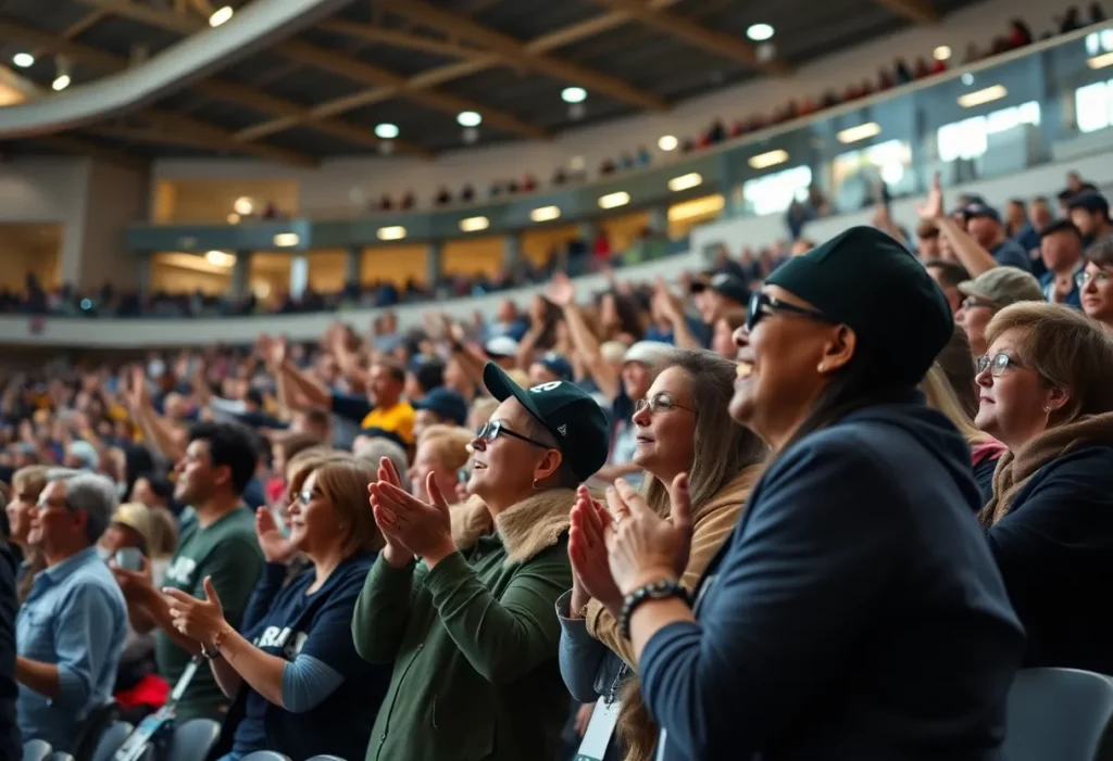 Fans celebrating at a Charlotte NC sports event.