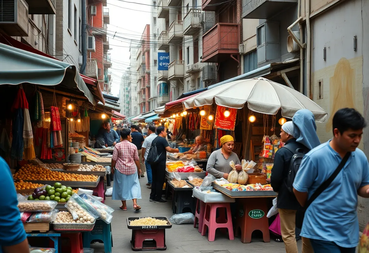 Vendors selling goods on a busy Charlotte street