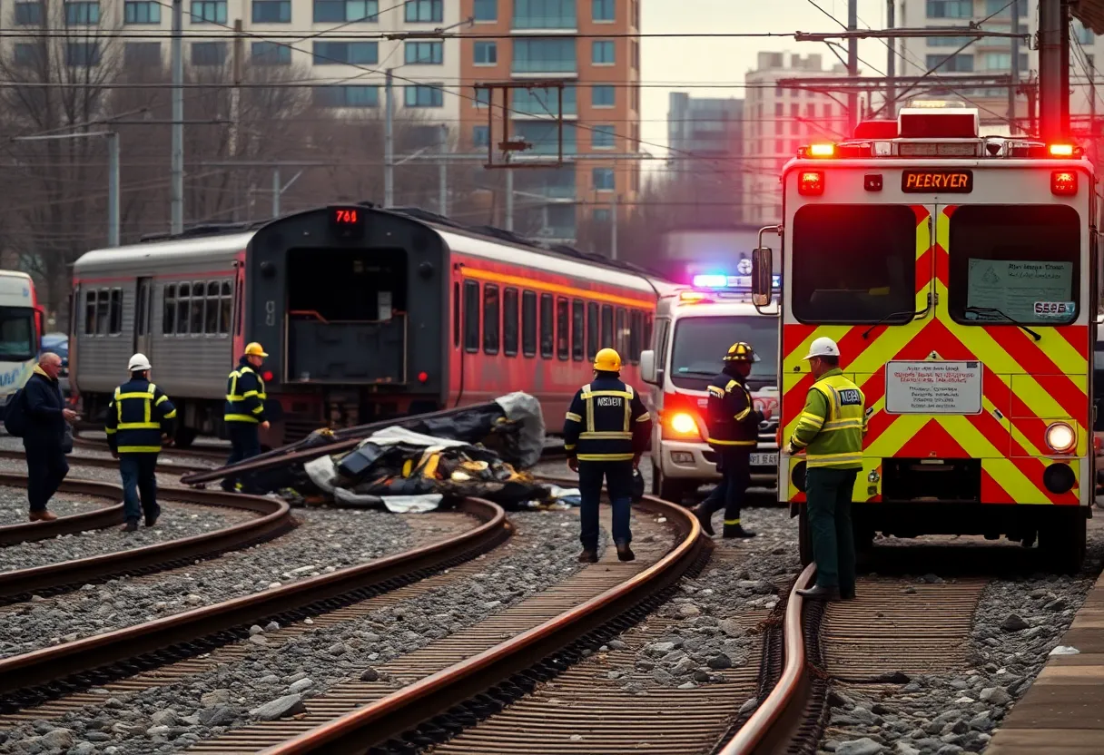 Emergency responders at the scene of a train crash in Charlotte