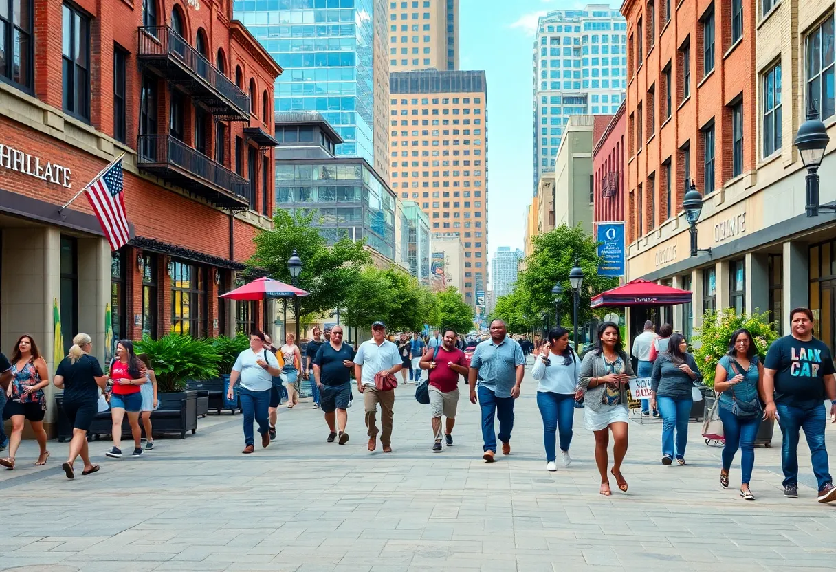 Vibrant scene of residents enjoying the cultural attractions in Charlotte, NC.