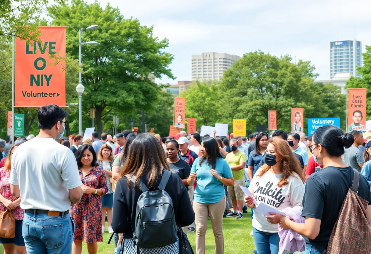 Residents participating in a civic engagement event in a city park.