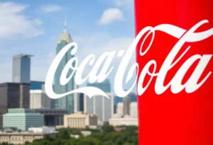 Coca-Cola logo in front of Charlotte skyline