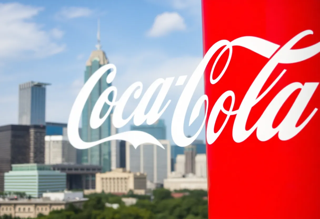 Coca-Cola logo in front of Charlotte skyline