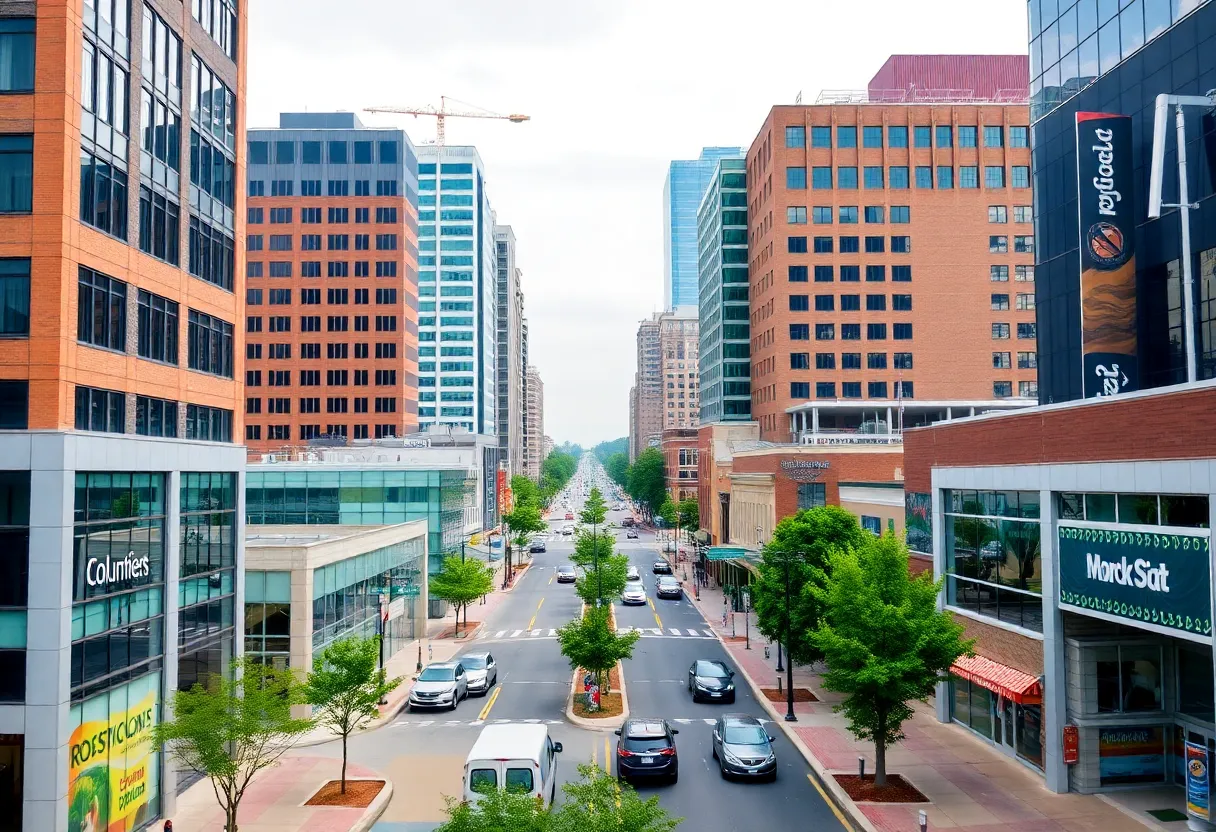 Business district in Columbia, SC, representing economic growth.
