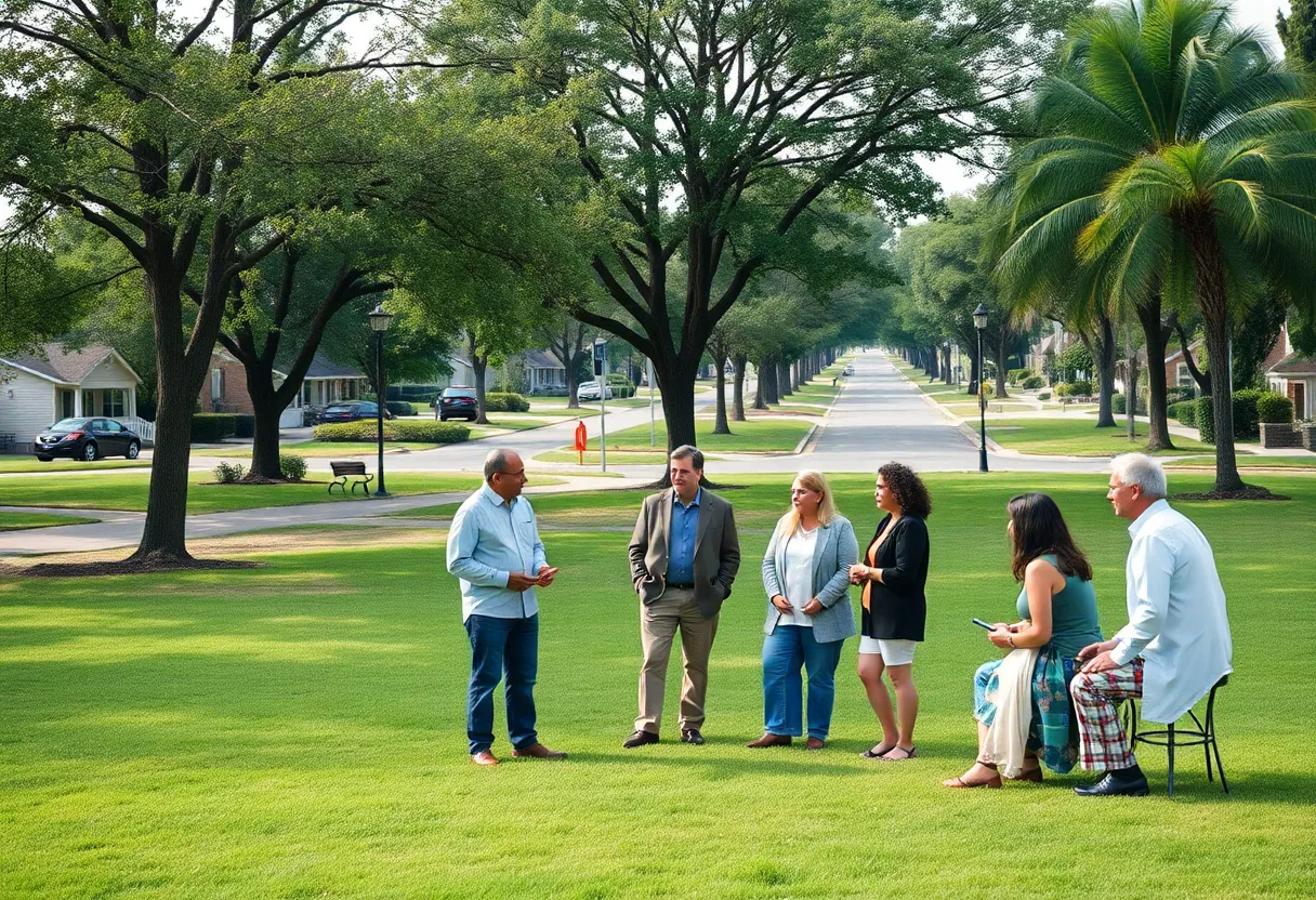 Residents engaged in discussion in a park in Clover, South Carolina