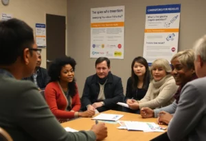 Community members discussing measles prevention strategies