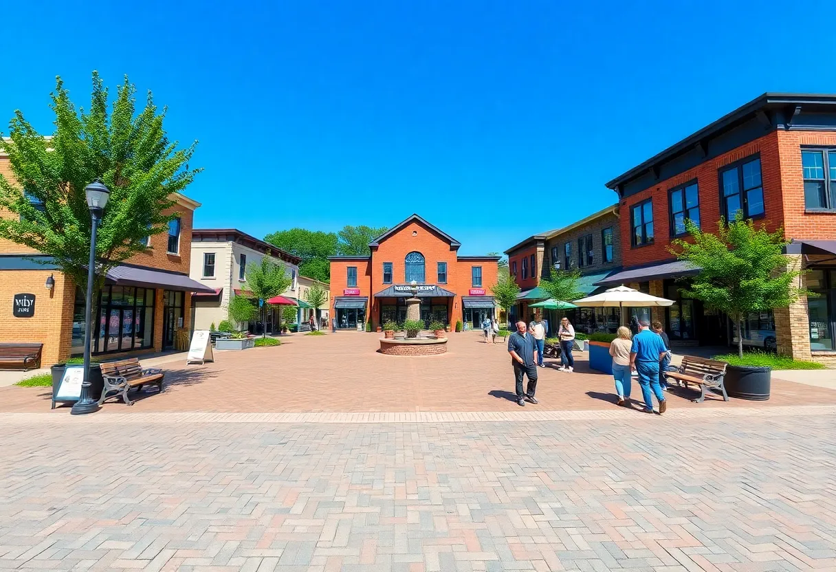 View of Cornelius town square with new businesses and bank expansion.