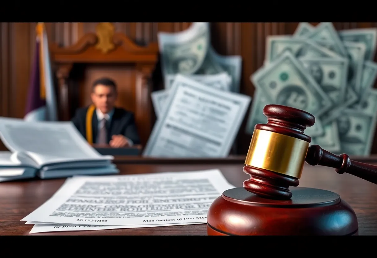 Court scene highlighting a gavel and legal documents